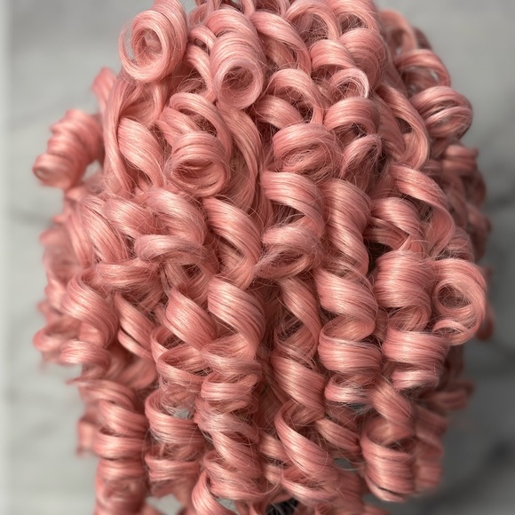 Pink Afro Curly Wig With Bangs - Picture 3 of 6